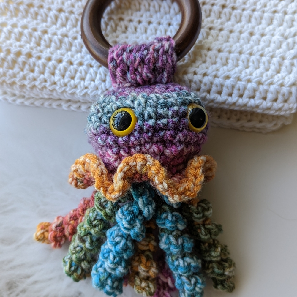 Multicolor Crochet Octopus Baby Rattle